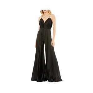 Ieena Mac Duggal Black Pleated Satin Wide Leg Jumpsuit Size 2 - New with Tags